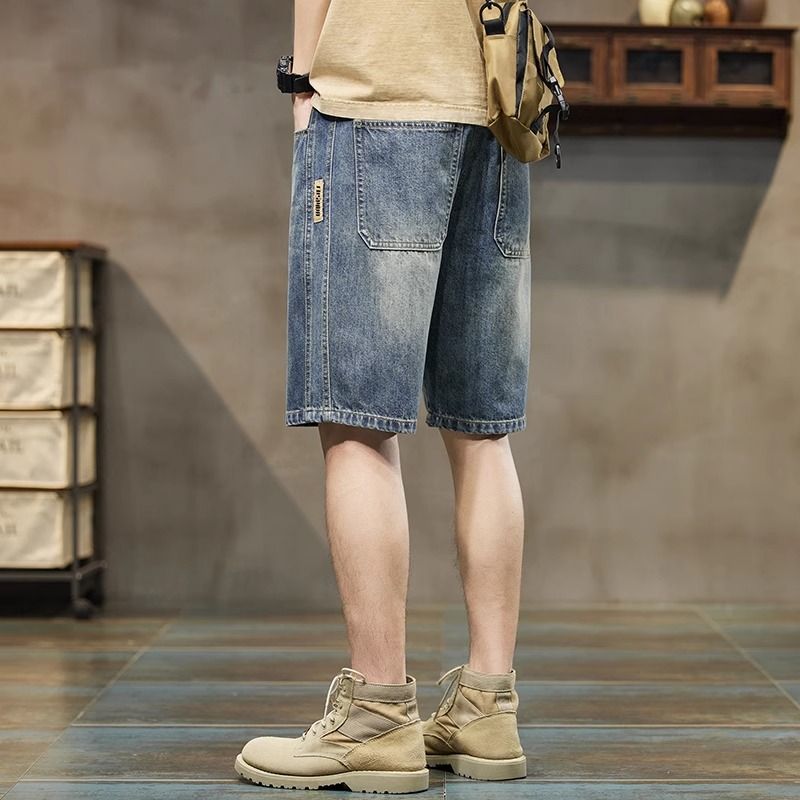 Pantalones cortos vaqueros de trabajo para hombre, estilo americano casual, holgados y delgados para verano, pantalones de cinco puntos, estilo nuevo 2025 image 4