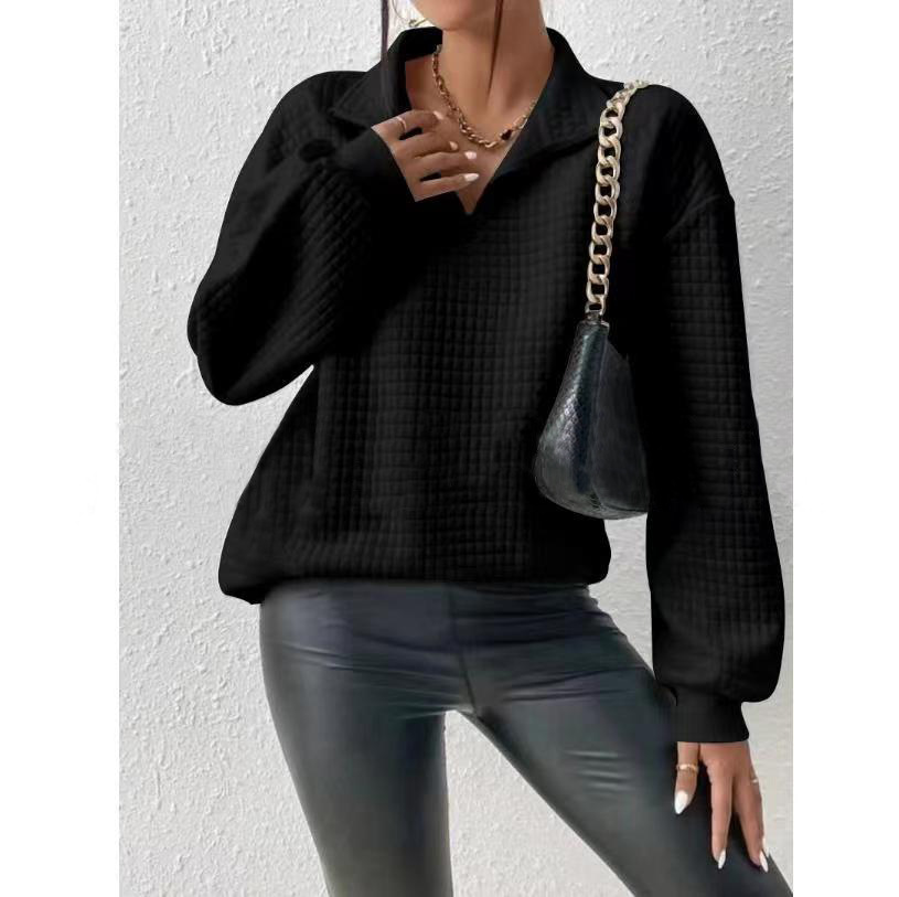 2023 de Europa y América otoño popular cómodo waffle color sólido stand collar cremallera manga larga costura suéter las mujeres