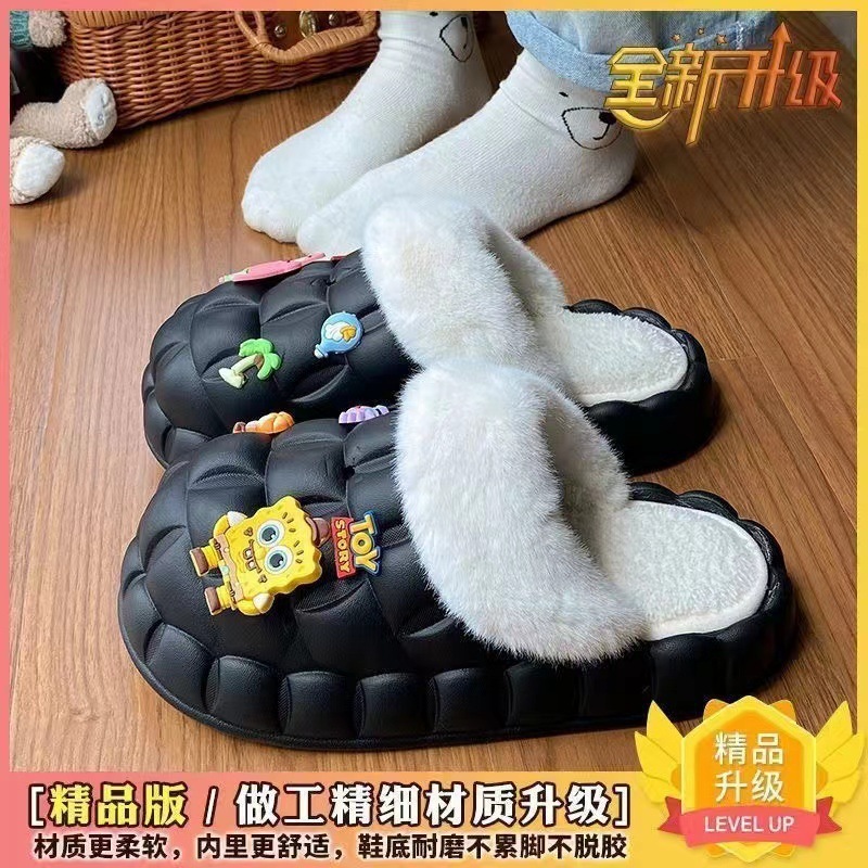 一脚蹬棉鞋加绒女士冬款保暖全包棉拖鞋可爱卡通DIY拆卸防水毛|undefined