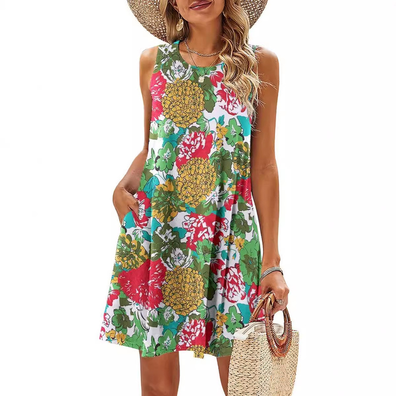 Temu Cross-Border Best-Selling Women's Summer Loose Sleeveless Tank Top Floral Print Hawaiian Dress Temu Cross-Border Best-Selling Women's Summer Loose Sleeveless Tank Top Floral Print Hawaiian Dress