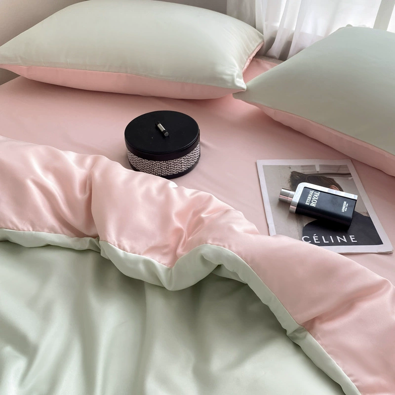 Комплект из дышащего промытого шелка из четырех предметов, гладкие и нежные простыни, комплект из трех предметов, шелковистое постельное белье трансграничного прикосновения.