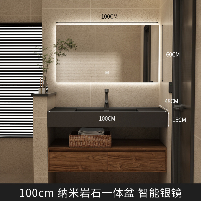 北欧ブラックウォールナットカラーバスルームキャビネットトイレ洗面台日本製洗面台ロック一体型洗面台ホテル|undefined