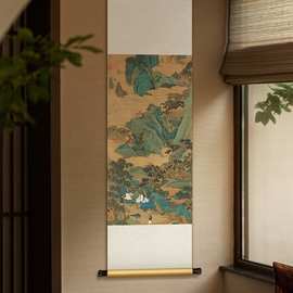 定 制中国特色出国礼品新中式国画玄关装饰画丝绸卷轴客厅挂画礼