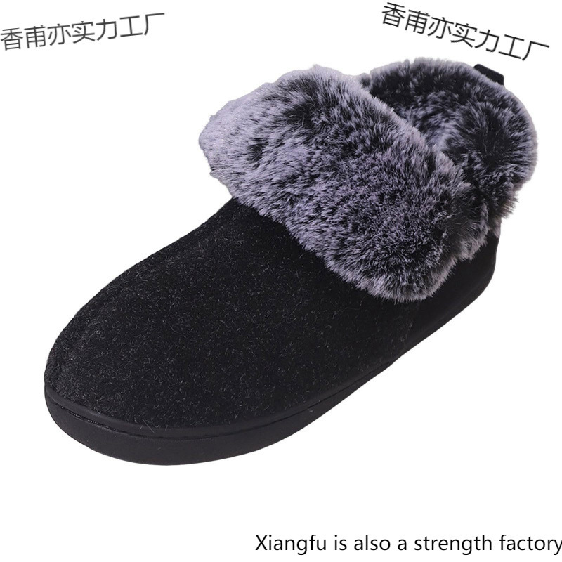 Women's Stuffed Lining Warm Soft Top Slippers Soft Fluffy Winter Closed Indoor Bedroom Plaid Outdoor Shoes
