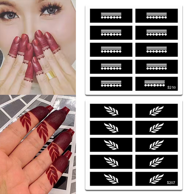 India finger dip henna tattoo template suit DIY body art temporary juice hollow tattoo template