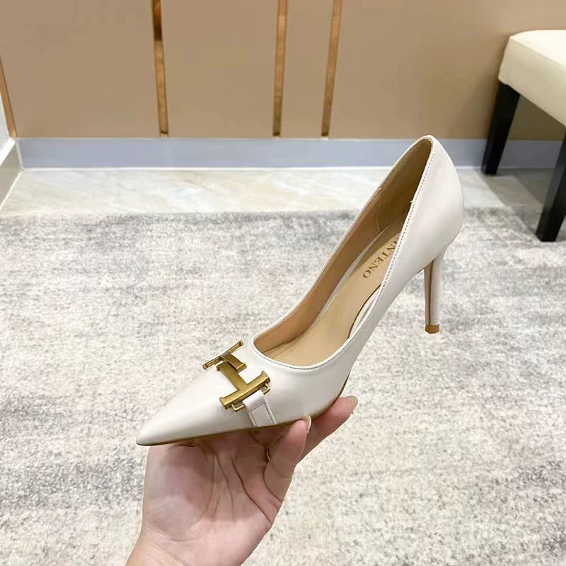 34 ярда остроконечная белая металлическая пряжка на высоком каблуке 2023 новая весна и осень