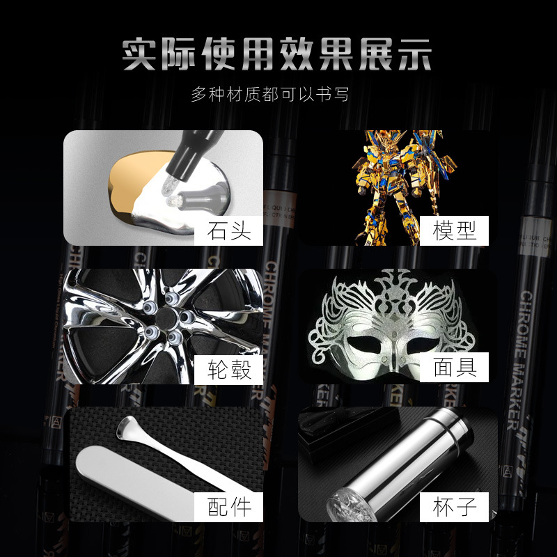 Cromo pintura pluma modelo pintura pluma embalaje independiente galvanoplastia oro y plata cobre pintura pluma espejo pintura marcador