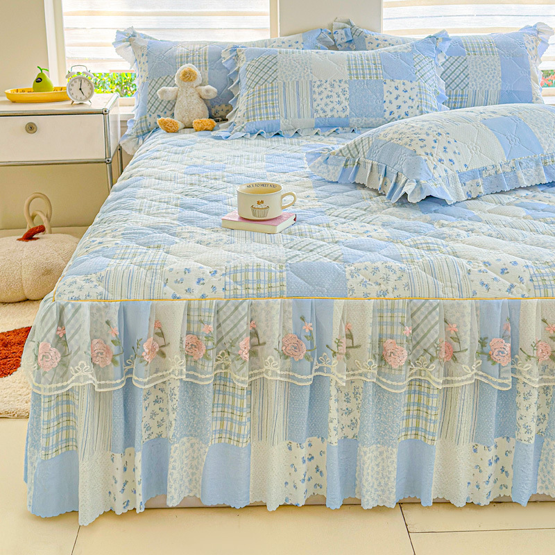 Comfortable and Comfortable Quilted Bed Skirt Single Piece Tatami Lace Non-Slip Bedspread Three-Piece Set to Cover the Ugly Hem and Universal for All Seasons