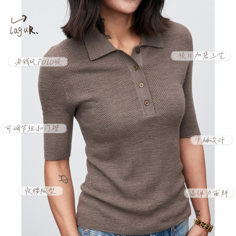 "Orderly Polo Collar" Yangzi Yarn Old Money Style Short-Sleeve High-End Pure Wool Summer Women's Base Knit Top "Orderly Polo Collar" Yangzi Yarn Old Money Style Short-Sleeve High-End Pure Wool Summer Women's Base Knit Top