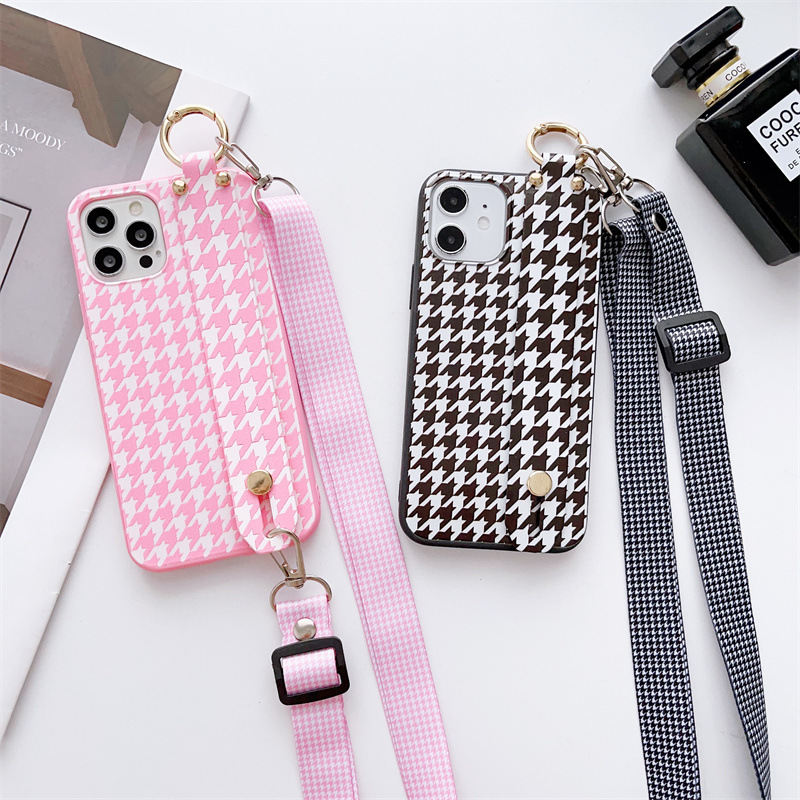 Suitable for Huawei Changxiang 60pro wrist strap phone case black pink houndstooth 50Z/20/8 crossbody lanyard soft cover 10s
