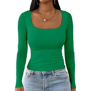 I 45215 Y2K Square Neck Long Sleeve Top Y2K���I�L������