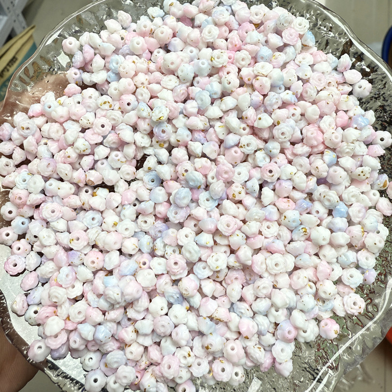 Luz nocturna brillante dorada rosa mini camellia acrílico diy cuentas hechas a mano al por mayor explosión de sonido