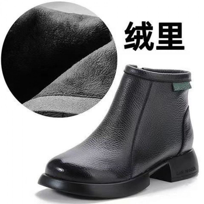 秋冬の新型レトロな手作りの女性の皮の靴の太さと柔らかい底の頭の層の柔らかい皮のショートブーツの文芸は簡単で百合の女性の靴です。|undefined