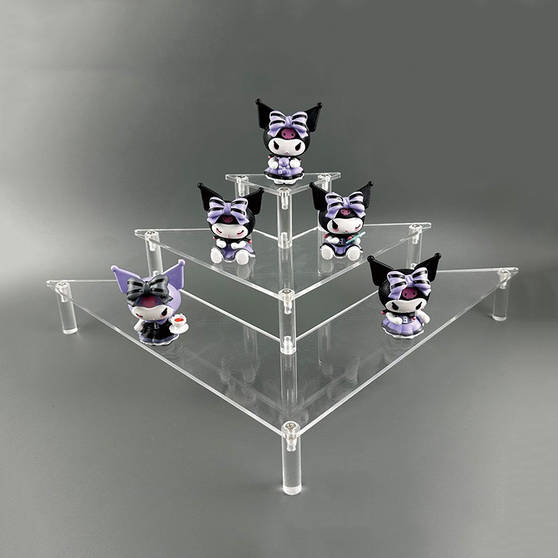 透明亚克力手办模型盲盒阶梯展示架 L形三层香水口红饰品陈列架