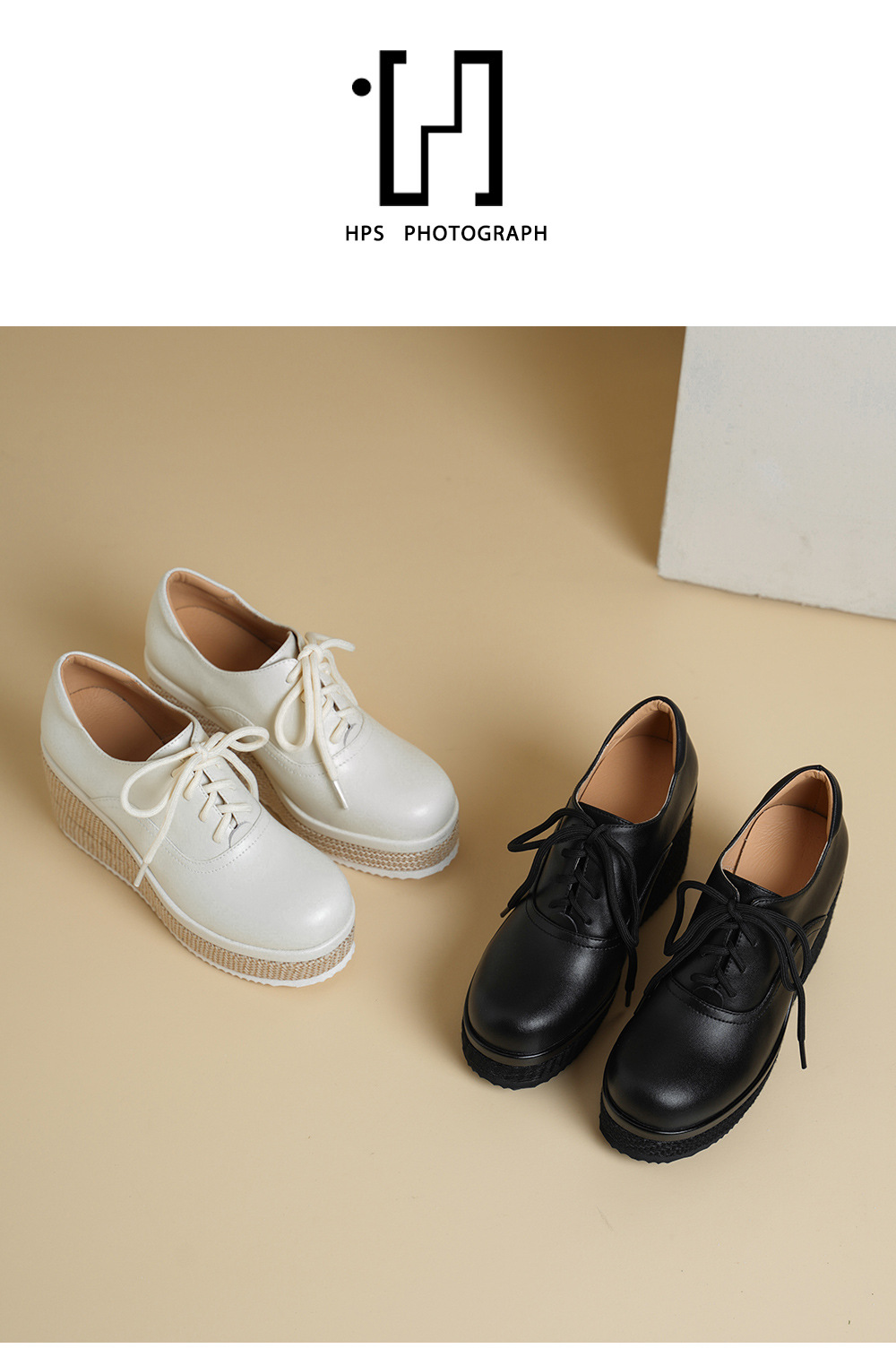 Giày loafer nữ đế xuồng platform da thật buộc dây, gót cao 9 cm — màu đen, màu trắng ngà chi tiết 12