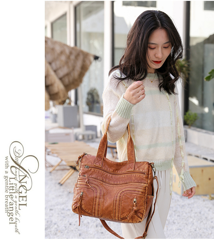 750g Weight Polyester Lining Material Women's Pu Leather Solid Color Vintage Style Square Zipper Crossbody Bag