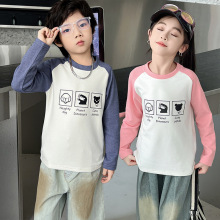 新款儿童秋冬插肩长袖中大童圆领T恤男女童卡通上衣宝宝打底衫