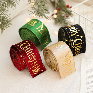 Christmas Ribbon Color Flocking Bronzing English Star Decoration Christmas Ribbon Bow Printing Tie Flower Ribbon