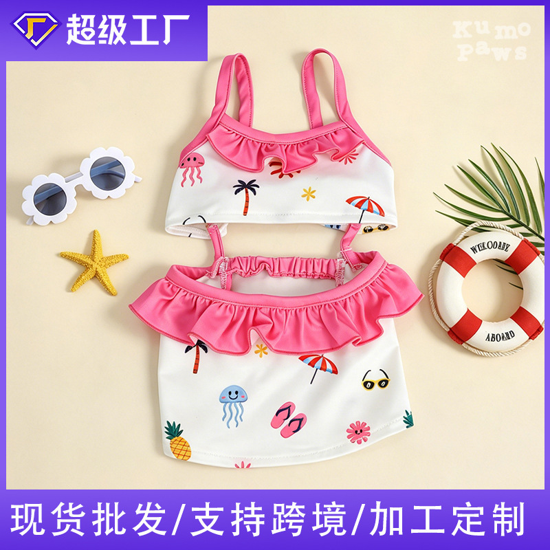 Summer New Pet Dog Thin Cool Outfit for Cooling, Cute Cartoon Print Two-Piece Swimsuit for Teddy