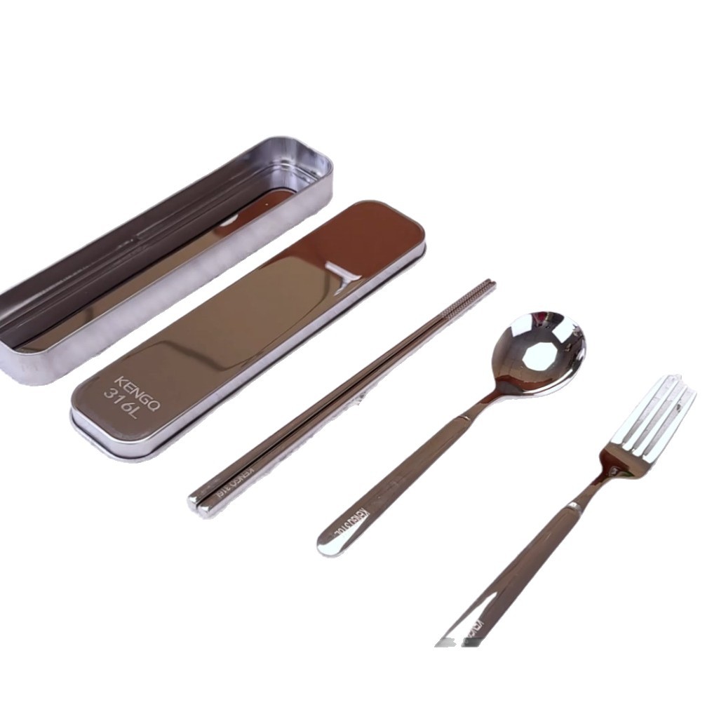 316 Palillos de acero inoxidable, cucharas, juego de vajilla, caja de almacenamiento al aire libre portátil para un estudiante para una persona