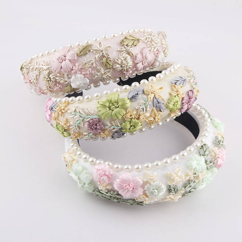Mode Schwamm Perle Stoff gewebte Blume Stirnbandpicture1