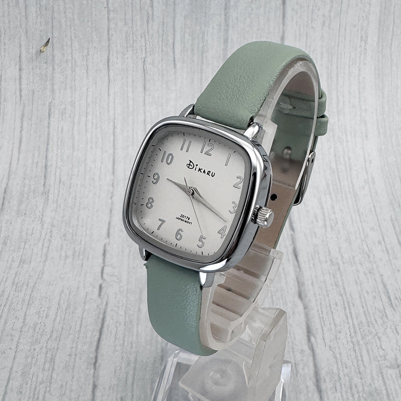 Korean Style College Wind Leather Strap Watch Women's Small Square Candy Exam High School Middle School Student Versatile High-Value Quartz Watch