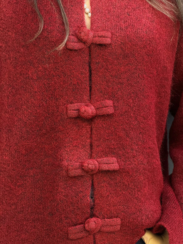 Áo cardigan len dài tay cổ tròn màu trơn cài khuy, form rộng — Màu tím, Xanh nhạt, Xanh quân đội, Xanh rêu đậm chi tiết 17