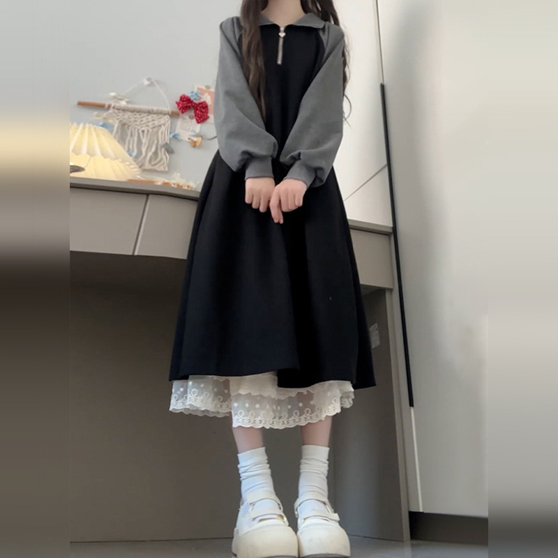 高级感赫本风黑色连衣裙子女秋季2025新款韩系穿搭气质收腰长裙|undefined