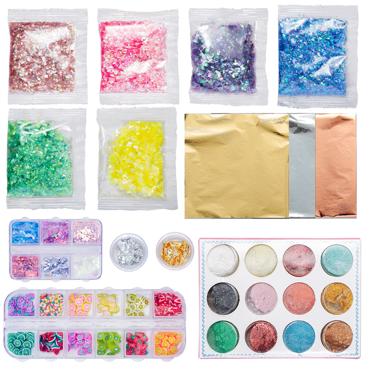 DIY crystal filler, sparkly glitter, soft clay pieces, silicone molds, drip resin filler
