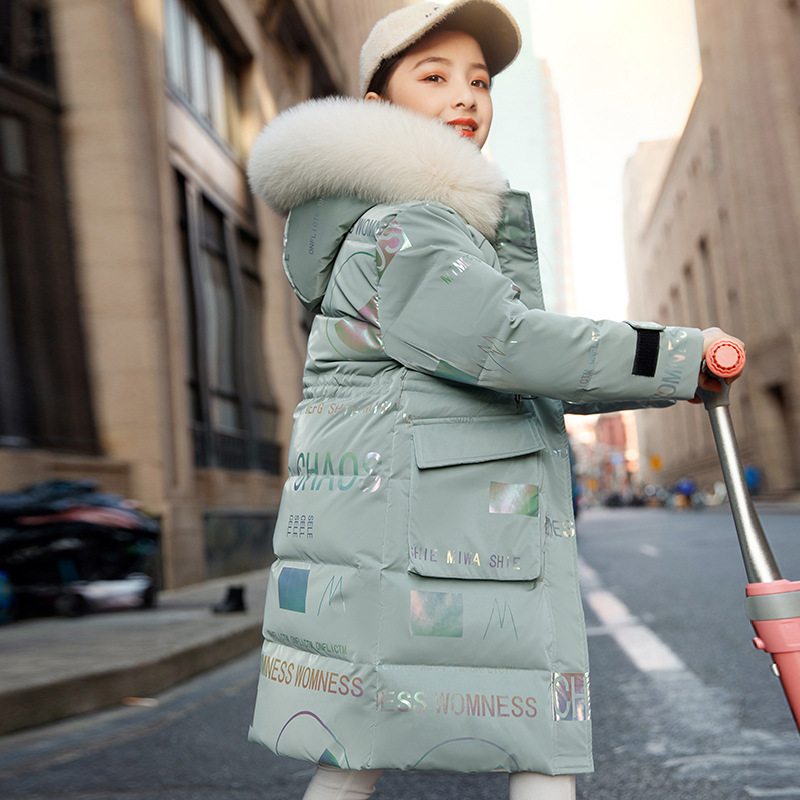 2024 Nueva chaqueta acolchada de algodón para niñas chaqueta acolchada de algodón para niños abrigo de invierno con capucha Internet celebridad niños grandes Abrigo de invierno largo