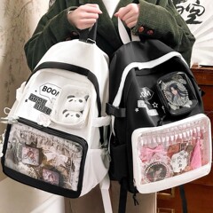 黒と白の世界痛バッグバックパック二次元バーバッグ透明雑穀日本人学生大食量学生スクールバッグ