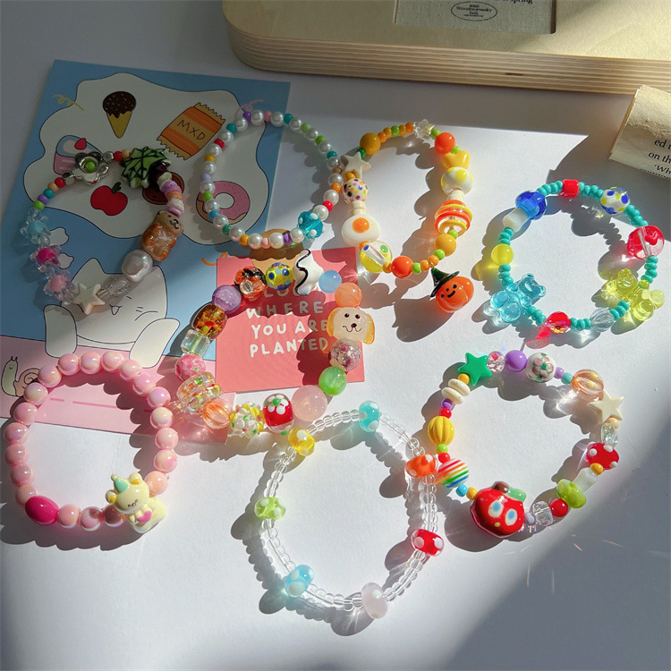 New Playful Dopamine Ins-Style Candy Bear Apple Glass Puppy Colorful Beaded Versatile Friendship Bracelet