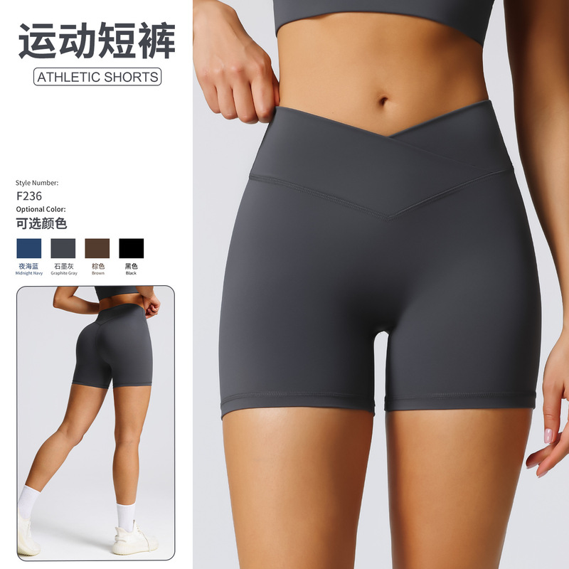 Cross-border New Sports Shorts Women's Outer Wear Peach Hip Tight Yoga Shorts Cross Waist Sexy Fitness Pants