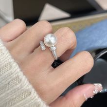 s925满钻开口珍珠戒指设计气质时尚轻奢指环女生