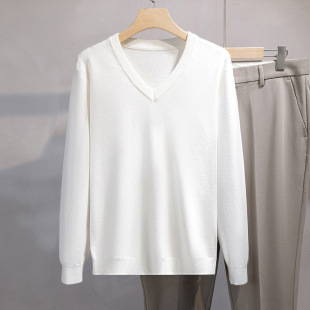 Autumn and Winter 2024 New Casual Business V-Neck Solid Color All-match Pullover Sweater Solid Color Long Sleeve Men's Sweater