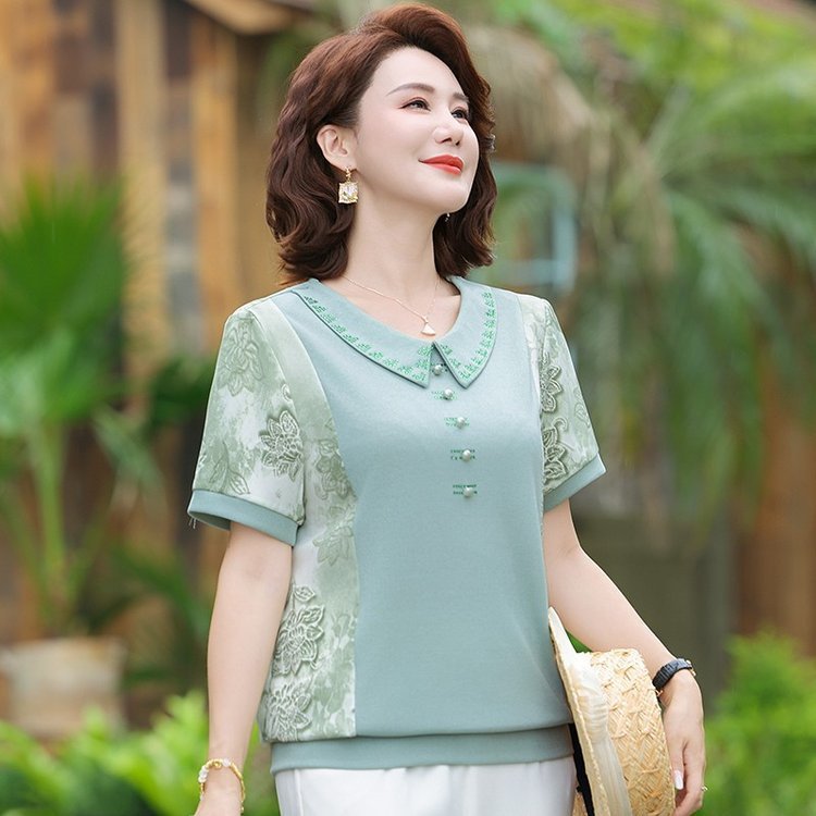 2025年新作中高年女性の控えめな夏半袖Tシャツトップス中年ママの夏のファッションシャツ|undefined