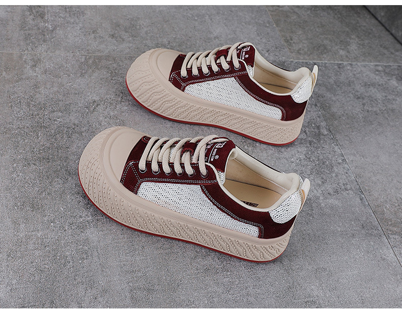 Giày sneaker nữ đế dày da thật lưới thoáng khí phối màu mũi to — màu đỏ chi tiết 11