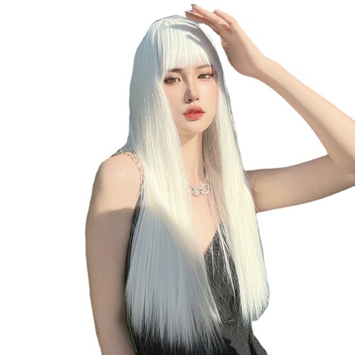 Factory direct sales wig for women with long straight hair, air bangs, long hair, Kuaishou celebrity's same style simulation wig headgear