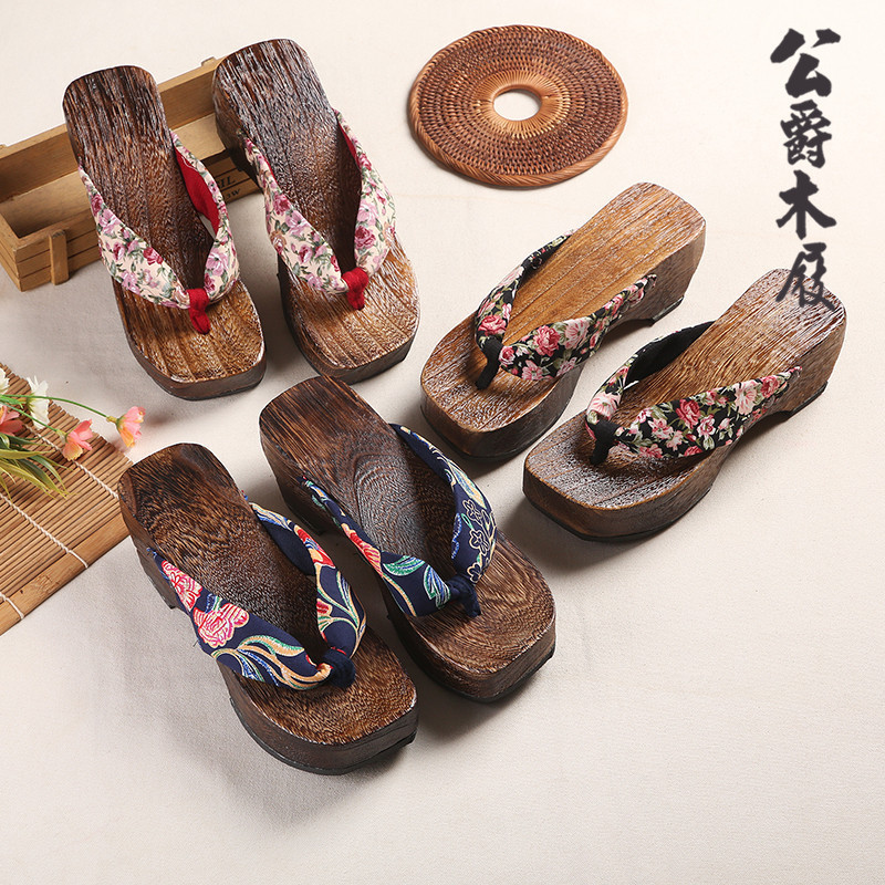 Japanese-Style Torched Paulownia Wood Clogs, High-Heeled Flip-Flops, Women's Sandals, Wooden Flip-Flops, Wooden Sandals, Free Shipping