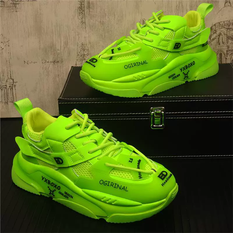 Модные мужские дышащие сетчатые туфли с толстой подошвой повседневные туфли модные новые летние кроссовки флуоресцентные зеленые туфли папы
