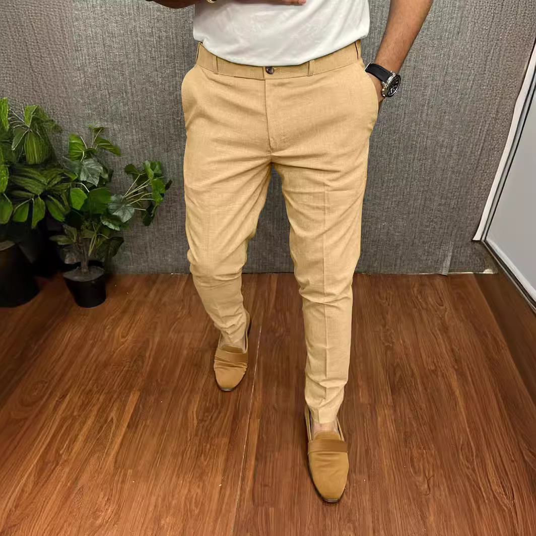 Cross-border Europe and the United States new men's solid color casual leggings dress pants slim tapered foreign trade four-season explosions
