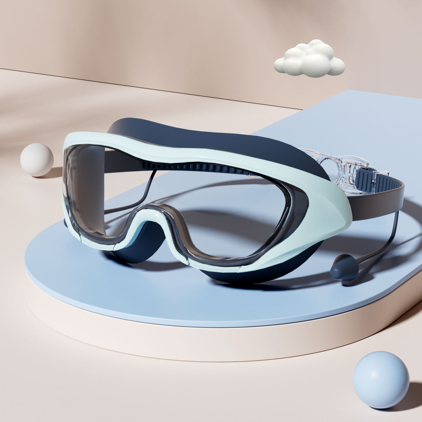 Set de Gafas y Gorro de Natación de Marco Grande PC y Silicona Antivaho e Impermeable para Adultos