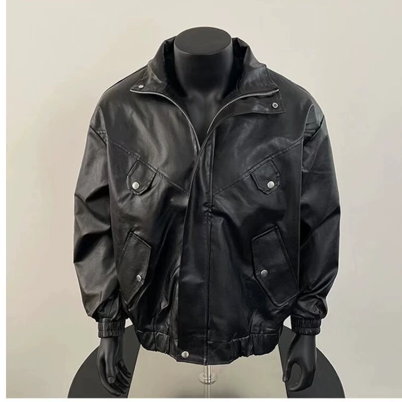 Свободная куртка из мягкого полиуретана (эко-кожа), бомбер, молния, M–3XL