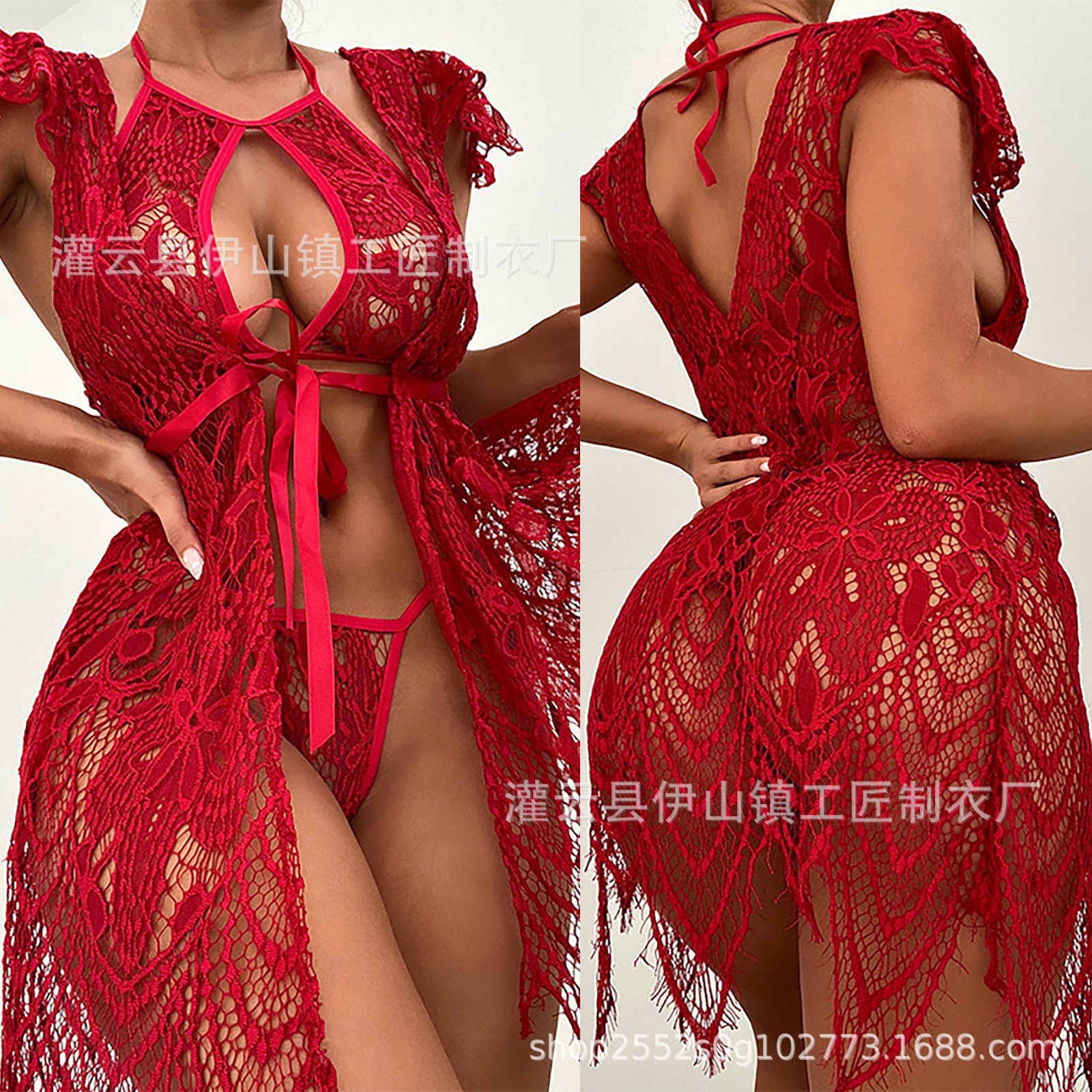 Amazon Cross-border europeo y americano sexy encaje de tres puntos lencería sexy perspectiva tentación sexy traje