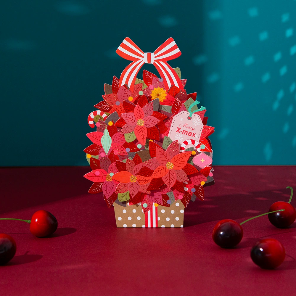 Трансграничная рождественская открытка 3D всплывающая рождественская корзина с цветами