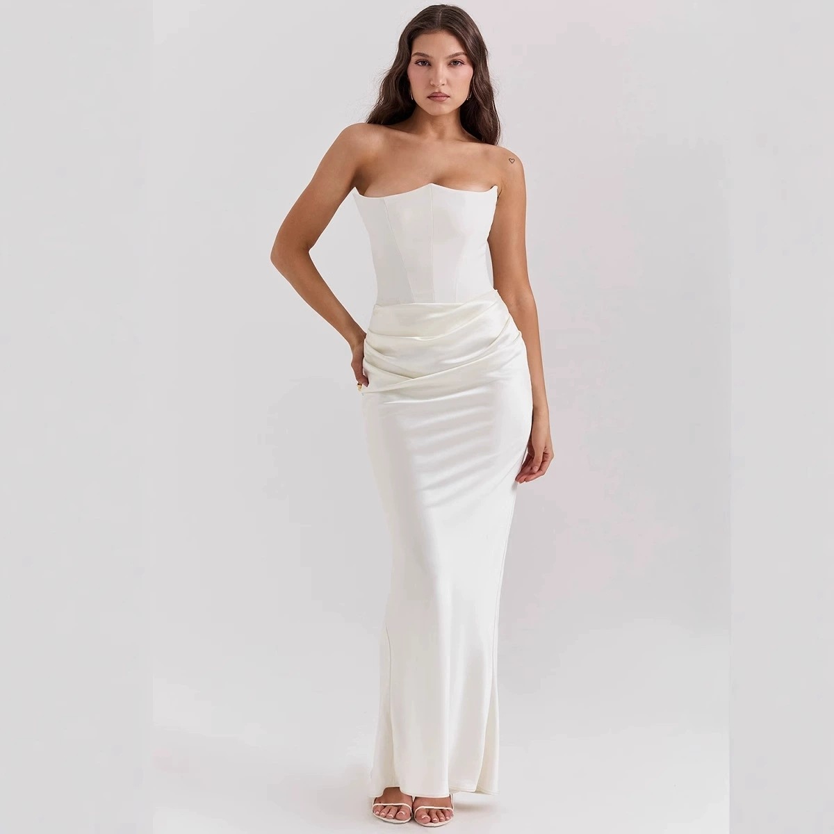 Amazon Cross-Border European and American 2025 Dress Solid Color Strapless Sexy Slim-Fit Mermaid Dress Foreign Trade in Stock