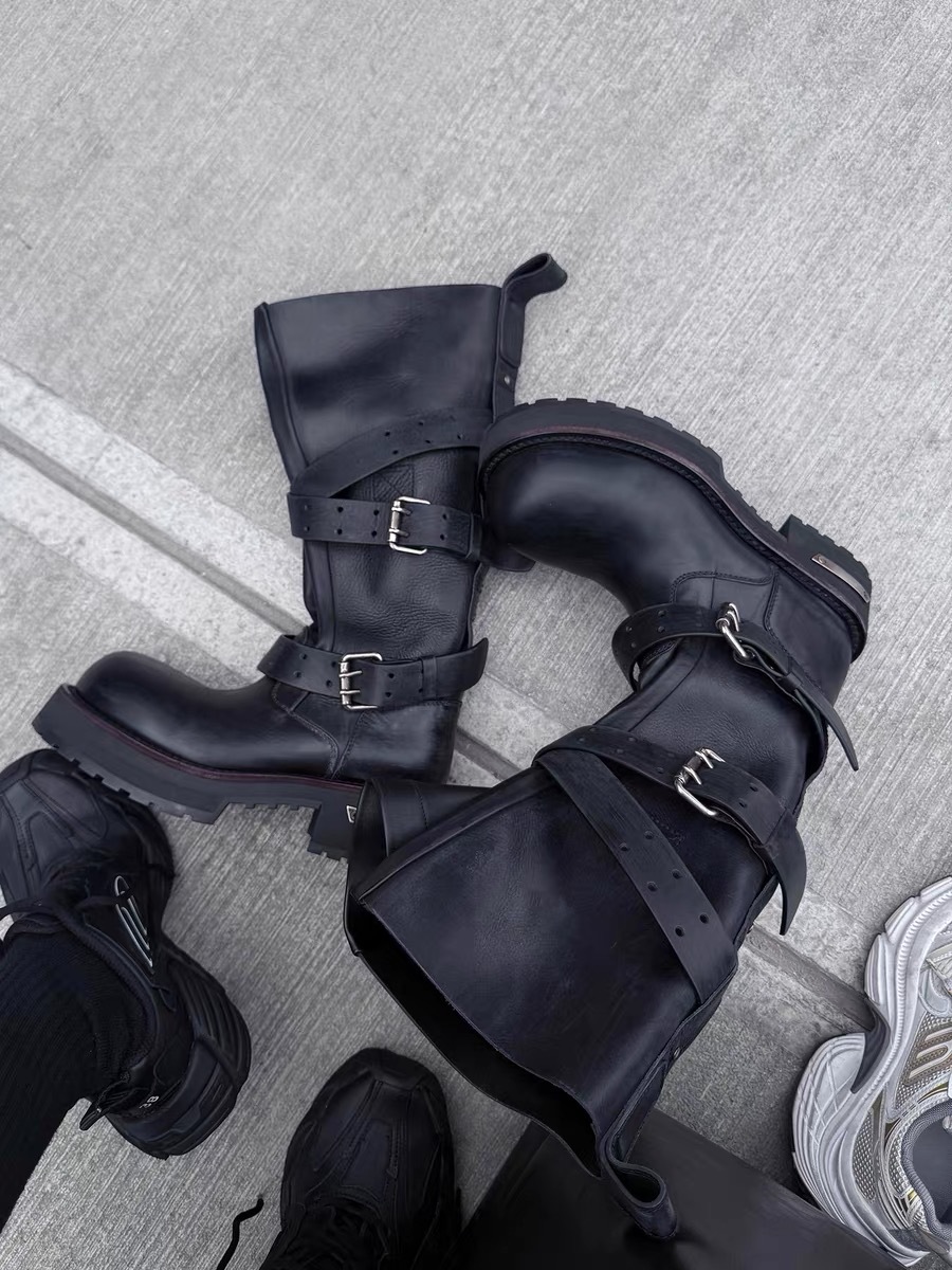 Retro Platform Knee High Boots For Women Punk Motorcycle Style_voghion.com