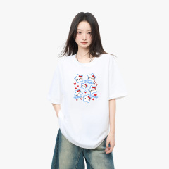 潮牌美式印花T恤小众圆领宽松短袖男女休闲多彩百搭打底上衣服潮