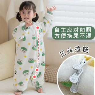 Baby Kick-proof Quilt Children's Autumn and Winter Thickened Flannel One-piece Pajamas New Coral Fleece Baby's Leg Sleeping Bag