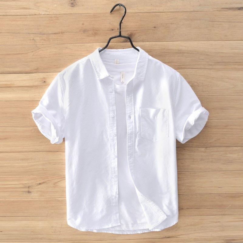 Camisa Oxford de manga corta Camisa delgada de verano de marca de moda para hombres Camisa de media manga de moda coreana suelta casual